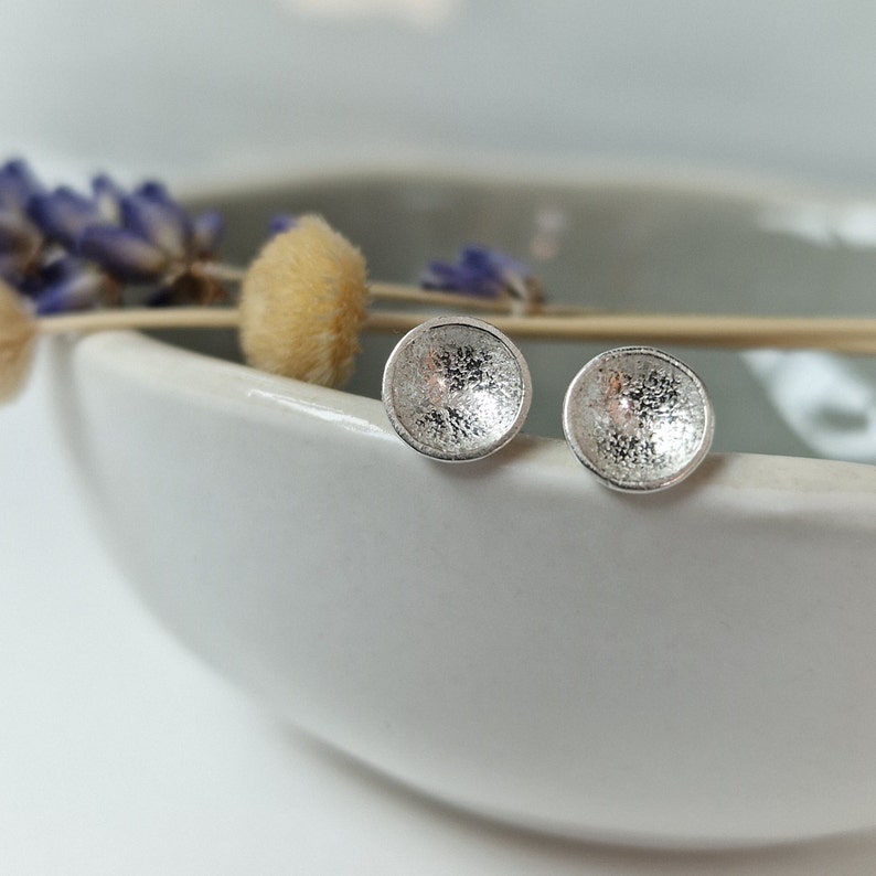 Small Round Stud Earrings/Sterling Silver/Handmade UK/Everyday Wear/Multiple Colours/Gift for Her/Small Gift image 1