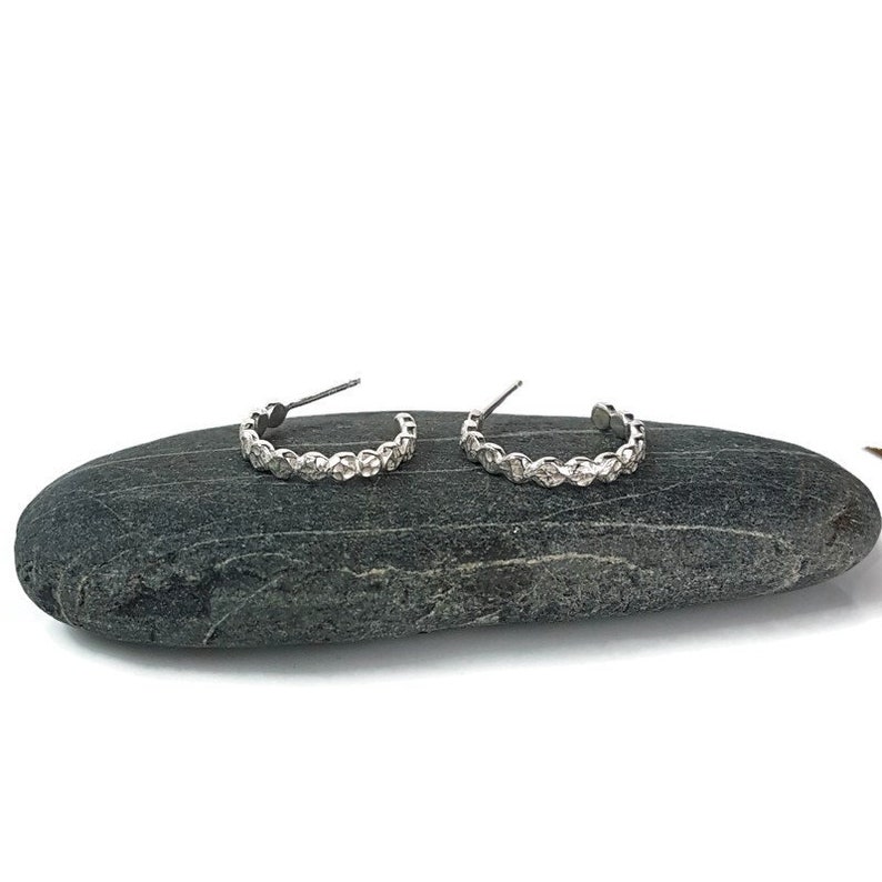 Sterling Silver Pebbles Hoop Earrings/Handmade UK/Small Hoop Style/Artisan jewellery/Gift for Her/Textured Hoops image 2