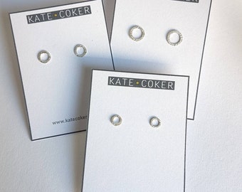 Circle Stud Earrings, Sterling Silver, Hammered, Tiny, small,  gift for her, eco, handmade
