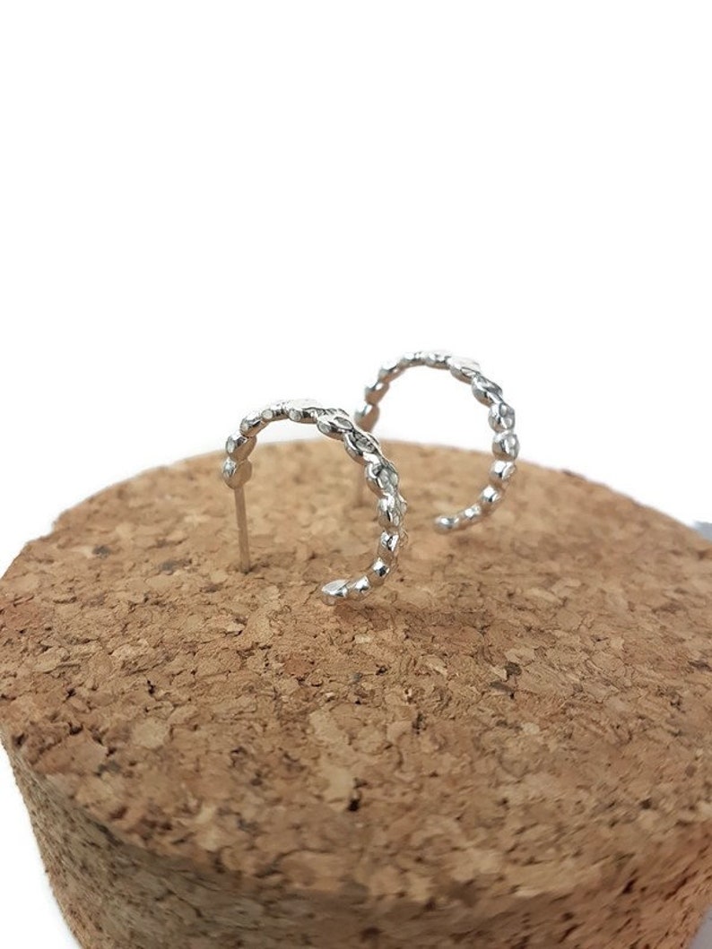 Sterling Silver Pebbles Hoop Earrings/Handmade UK/Small Hoop Style/Artisan jewellery/Gift for Her/Textured Hoops image 3