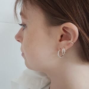 Sterling Silver Pebbles Hoop Earrings/Handmade UK/Small Hoop Style/Artisan jewellery/Gift for Her/Textured Hoops image 7