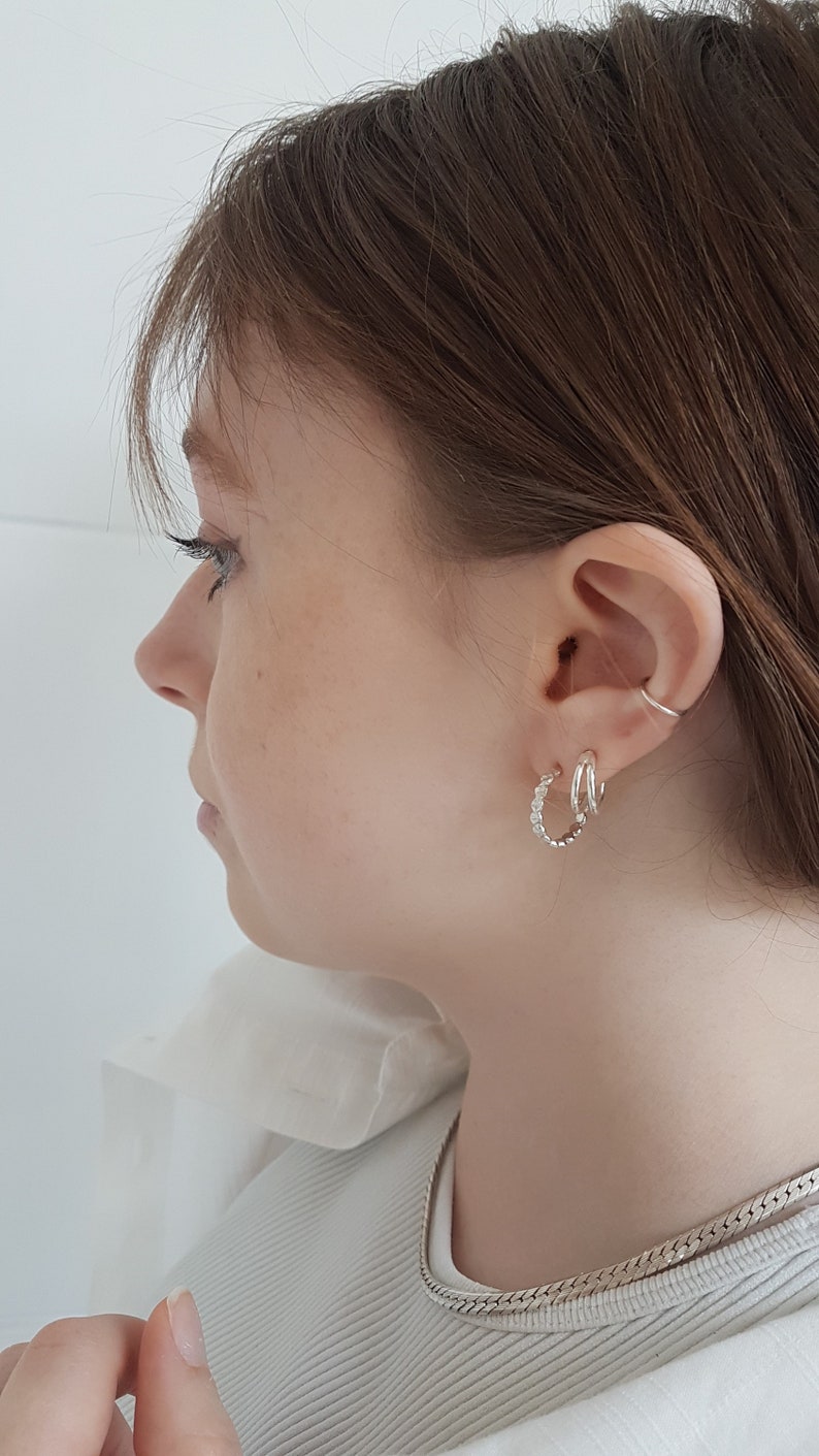 Sterling Silver Pebbles Hoop Earrings/Handmade UK/Small Hoop Style/Artisan jewellery/Gift for Her/Textured Hoops image 7