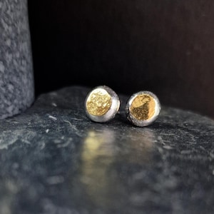 Sterling Silver Pebble Studs, 24k Gold Foil - Handmade UK.