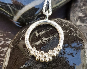 Bubble Circle Pendant Necklace, Sterling 925 Silver, Handmade, Perfect gift.