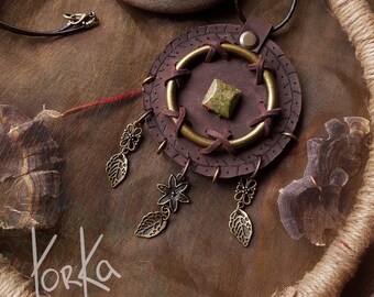 Pagan necklace, leather necklace, genuine leather, Adjustable necklace, Leather burned necklace, Druid accessory, Forest witch pendant