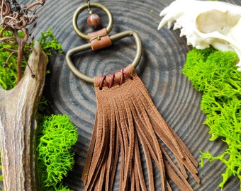 Brown tassel necklace, Leather Fringe necklace, Leather necklace, modern tribal jewelry,  druid necklace, tribal necklace