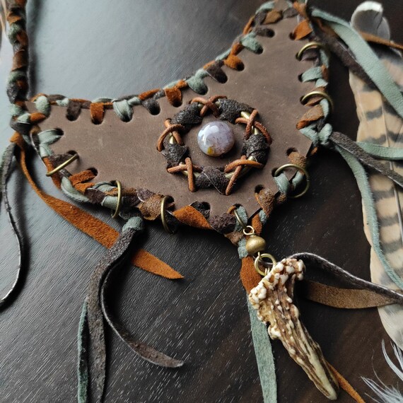Tribal Natural Leather Necklace, Shaman Pagan Accessories Tribal Natural Leather Necklace, Shaman Pagan Accessories
