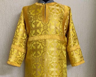 Altar Boy Dalmatic Vestment from Brocade, Gold Embroidered Cross Patch, Altar Reader Vestments, Metallic Galloon, No Lined, Custom Vestment