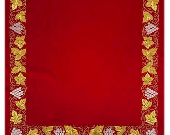 Red Altar Cloth with grape vine embroidery, icon stand cover for Pascha, Christian Table Runner, Liturgical Top Cover,  Ready to ship
