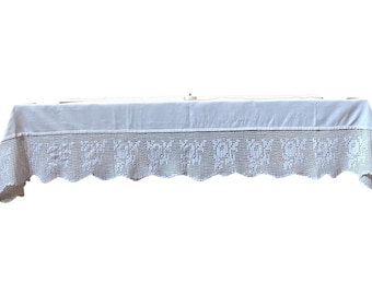White cotton Top Cover with lace for Holy Table, Macrame lace Altar Cloth, Christian White Tablecloth, Table runner with lace, Church gift
