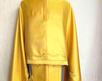 Gold Brocade Orthodox Vestments, Epigonation with Embroidered Saints, Greek Liturgical Set with chalice cup covers