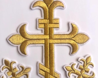 Parche de cruz cristiana de la Iglesia Ortodoxa, Cruz de San Andrés, Parche de aplique, Bordado de iglesia, Parche de cruz litúrgica, Cruz del Gólgota