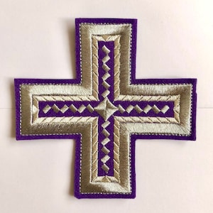 4-sides cross patch in many colours & dimensions, Church Vestment appliqué patch, Church embroidered cross, Liturgical cross patch, Patches