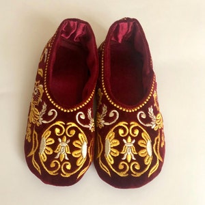 Zapatillas de San Espiridón, zapatillas de terciopelo rojo oscuro, zapatillas bordadas para santos, regalo para la iglesia