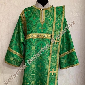 Metallic brocade deacon green greek orarion vestment, Custom Orthodox Vestments, Yellow deacon vestments, Ready to order