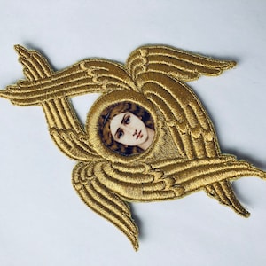 Seraphim Gold Embroidery, Vestment Applique,Altar Church Vestment Applique, Cherubin Patch Image