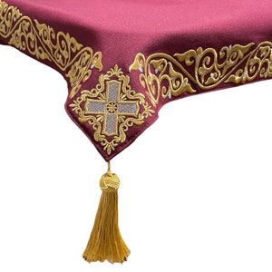 Altar Top Covering Embroidered by gold metallic threads, Holy Table Orthodox Altar Cloth, Christian Table Covering, Machine needlework