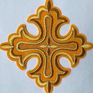 Naszywka haftowana w kształcie krzyża na szaty liturgiczne, rozmiar średni i duży, aplikacja na szaty liturgiczne, krzyż prawosławny na szaty ołtarzowe
