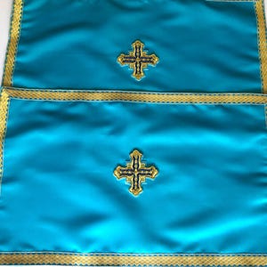 Tovaglia da altare in raso azzurro cielo con croce ricamata a mano, tovaglioli da altare, tovaglioli a croce, tovaglia da altare per la casa, tovaglia cristiana