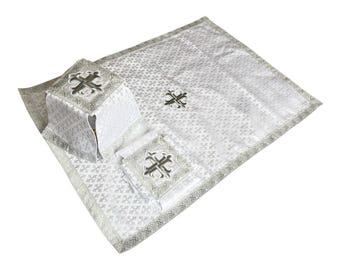 Juego de cubiertas y velos para cáliz ortodoxo, gran juego ortodoxo de Adviento, juego de cáliz morado, regalo de Pascua para la iglesia, cubiertas litúrgicas rojas