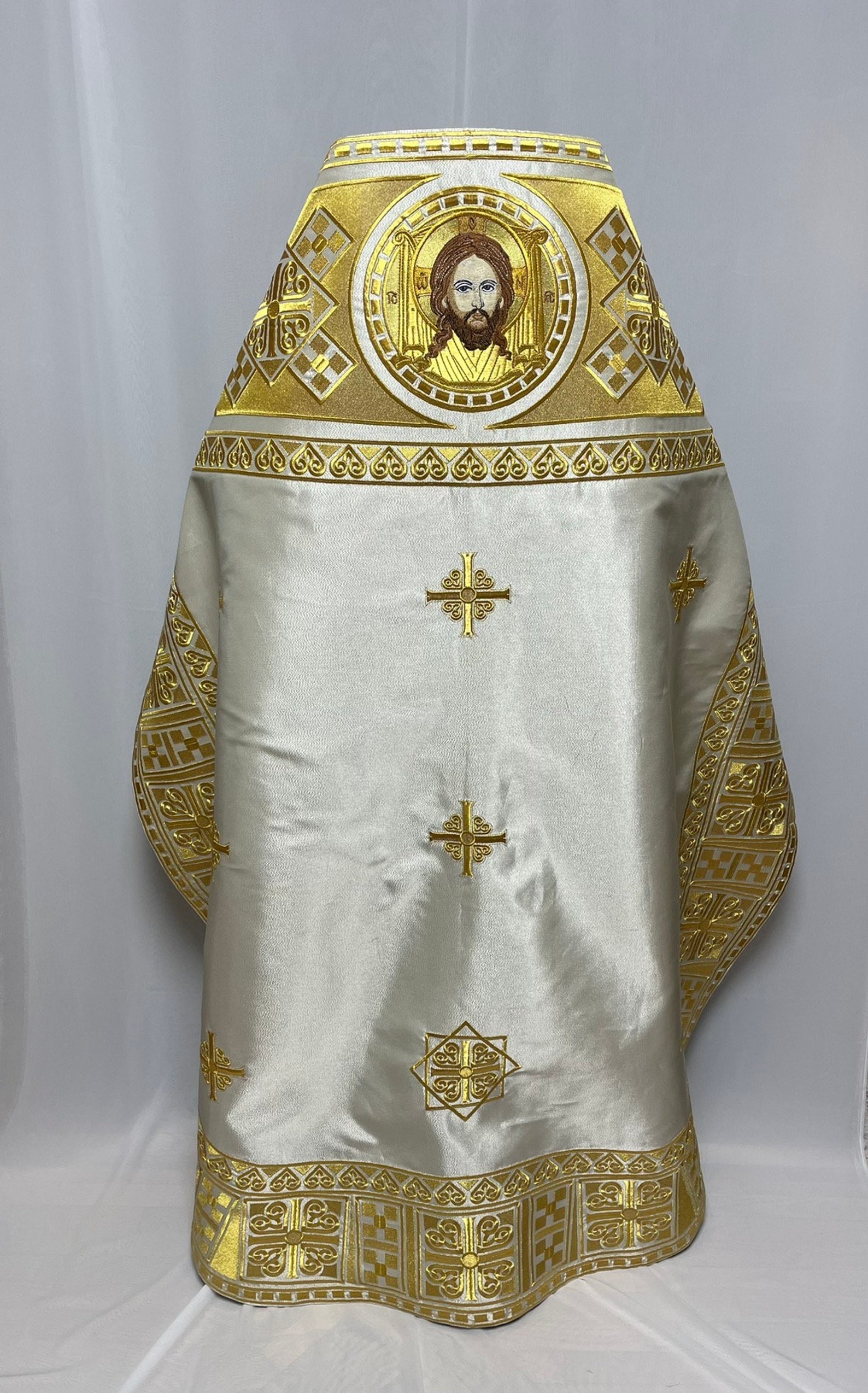 White Silver Embroidered Priest Set Vestment, Orthodox Vestment With ...