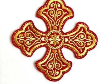 Byzantine embroidered cross patch 6 cm, 7.5 cm, 11.5 cm, 15, 18, 22 cm vestment appliqué patch, church embroidery, Liturgical cross patch