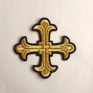 Christian cross patch in Eastern church design, Liturgical vestments appliqué patch, Church embroidery, Liturgical Orthodox patch