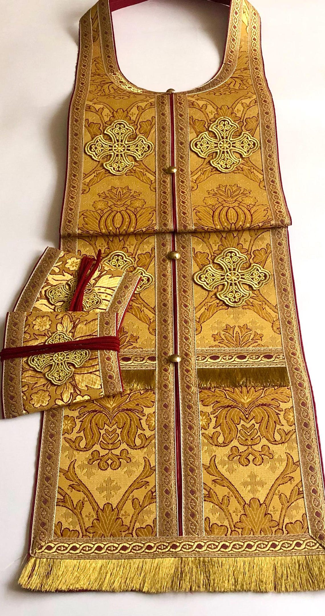 Priest's Yellow Gold Holy Communion Set Crafted With Brocade, Greek ...