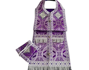 Purple silver Orthodox Priest Stole and Cuffs Set, Epitrachelion for father, Great Lent stole