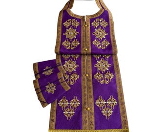 Embroidered Orthodox Stole and cuffs Set, Liturgical vestments, Christmas gift for priest, Easter Holy set Epitrachelion and cuffs
