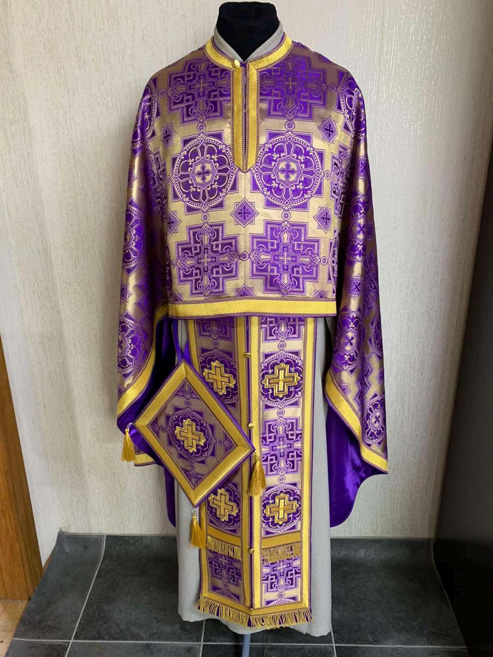 Purple Gold Priest Set Vestments in Greek Style, Orthodox Liturgical ...