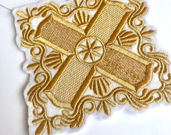 Liturgical cross patch in many dimensions, Vestments appliqué patch, Clergy clothing patch, Cross vestments patch, Liturgical embroidery