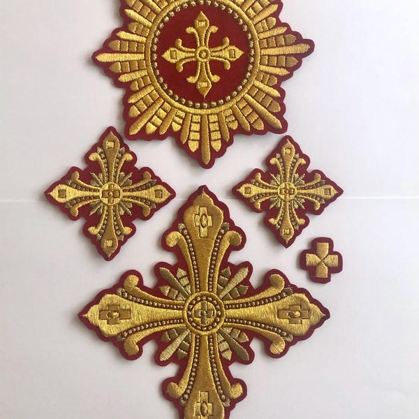 Embroidered Priest's Cross Set of 14 pc for liturgical vestments, Embroidered Crosses, Christian Vestment Applique, Blue gold cross patch