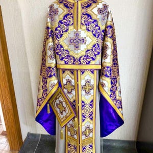 Greek Style White Purple Priest Vestments, Custom Priest Bishop Vestments, Ecclesiastical Apparel, Priest Set Vestments, servers robes