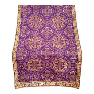 Chemin de table en brocart d'église à imprimé croix, couvre-pied iconique avec écusson brodé, cadeau pour chrétien