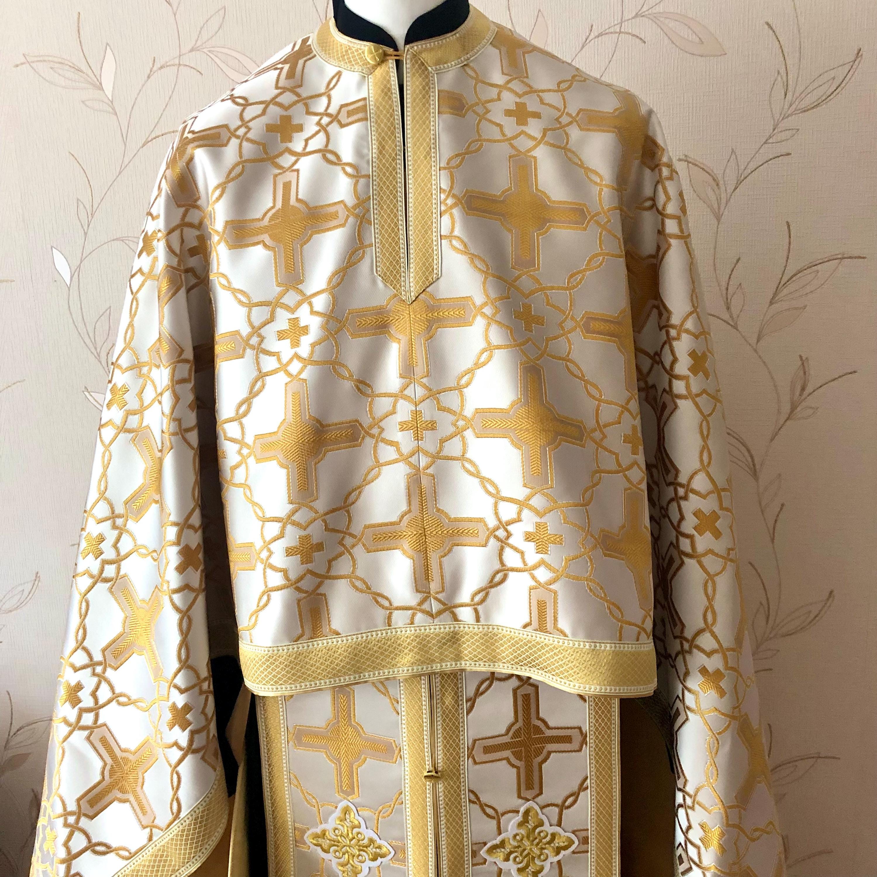 White Gold Greek Style Vestments, Orthodox Priest Clergy Vestments ...
