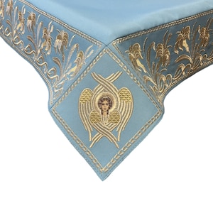 Embroidered Tablecloth Altar Covering with Angels Seraphims, Holy Table Orthodox Altar Cloth, Christian Table Cover, Available to Order