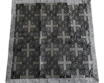 Cross patterned black silver Prayerbook cover bordered silver trim, Black silver Home Altar Cloth, altar napkins, holy table napkins, gifts