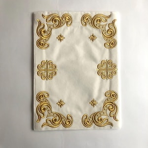 Geborduurd witgouden altaarkleed, metallic gouden borduurwerk, huisaltaarservet, heilige tafeldecor, christelijk paascadeau