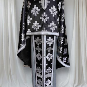 Greek Priest Vestments Cross Brocade, Custom Clergy Vestments, Black Silver, Purple Gold Priest Set Vestments, Ready to ship by next week