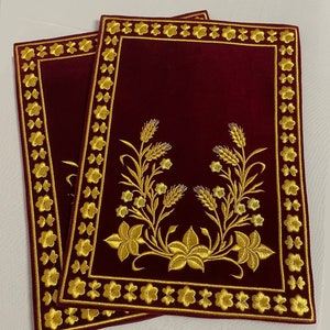 Servilletas de terciopelo para mesa sagrada bordadas con orejas y flores, tela gabardina bordada, servilletas de cruz, servilletas de cruz para mesa sagrada bordadas