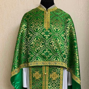 Green & Gold Greek Style Priest Vestments, Blue Gold  Orthodox vestments, Custom Priest Vestments, Ecclesiastical Priest Set Vestment