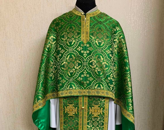 Green & Gold Greek Style Custom Priest Vestments, Blue Gold, Red Gold, White Orthodox Vestments, Ecclesiastical Priest Set Vestments