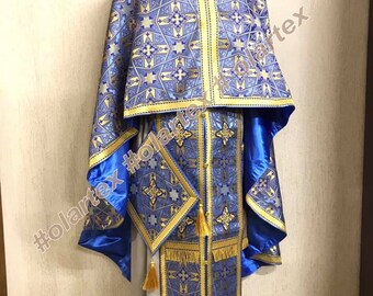 Blue Greek Style Priest Set Vestment, Custom Vestment,Personalized Clergy Vestment, Ecclesiastical Apparel, Priest Set Vestment