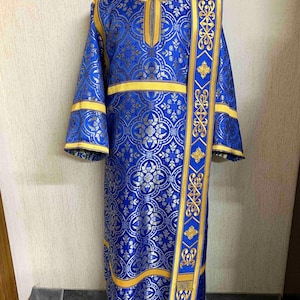 Orthodox Deacon Vestments with Embroidered orarion, Greek deacon vestments, Liturgical vestments, Blue Gold vestments, Red Vestments