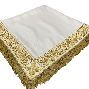 Gestickte obere Heilige Tischdecke mit Fransen, Heiliger Tisch kyrillische Altardecke, Christliche Tischdecke, auf Bestellung erhältlich