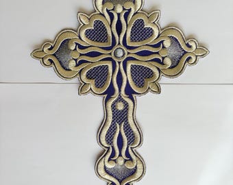 Embroidered Cross patch 20 x 30 cm in any colours for analogion covers, church curtains, altar table vestments, liturgical goods