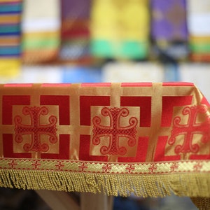 Top Cover for Holy Table, Orthodox Altar Cloth, Brocade Fabric, Fringed, Christian Table Cover, Any Colors Size Available to Order