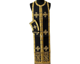 Embroidered Orthodox Stole and cuffs Set, Priest Set Orthodox vestments, Easter gift for priest, Holy set Epitrachelion and cuffs