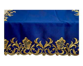 Altar Cloth embroidered by metallic gold or silver threads, with flowers and cross